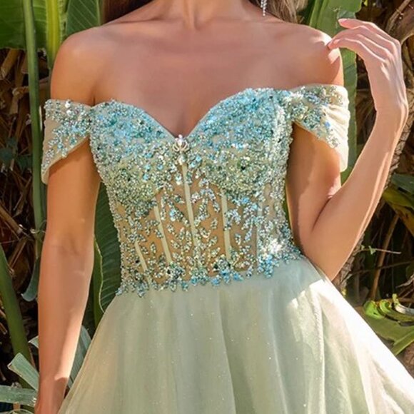 New Off Shoulder Short Fashion Forward Mesh Dress w/ Sheer Boned Bodice GS3684 - Picture 5 of 9